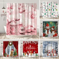 Christmas Shower Curtain Santa Claus Christmas Gifts Snowman Happy Holidays Polyester Shower Curtains Bathroom Deco with Hooks