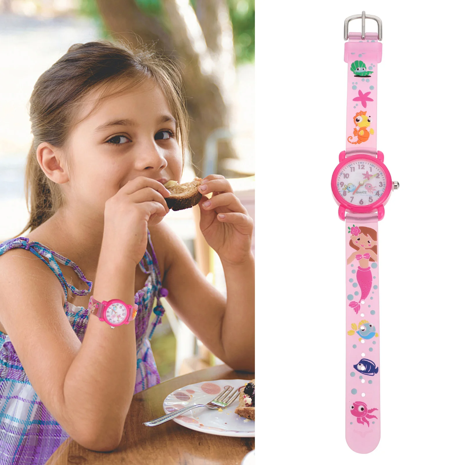 

1pc Kids Cartoon Bright Mermaid Design Waterproof For Children Students Birthday Christmas Easter Gift Children Watch Student