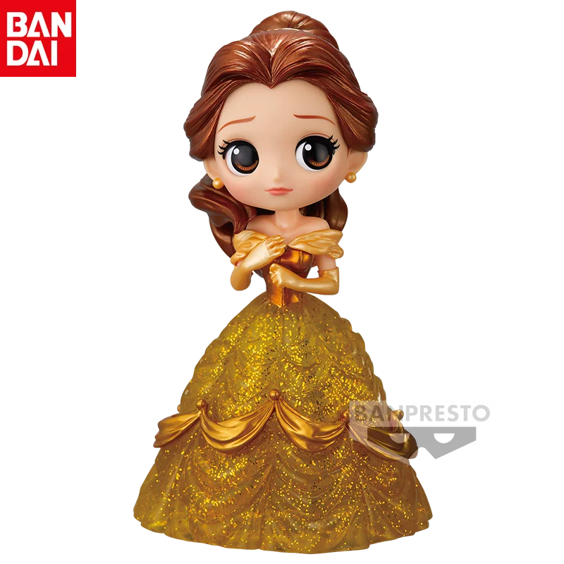 New BANDAI Disney Beauty and The Beast Q-version Glitter Line Style Belle  Cute Action Figure Cartoon Characters Kids Brinquedos