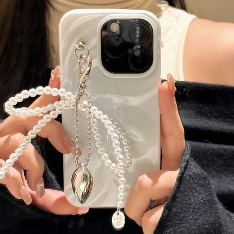 Y2k Pearl Bead Bow Keychain Exquisite Tassel Heart-shaped Buckle Phone Chain Bag Key Pendant Korea Fashion Accessories