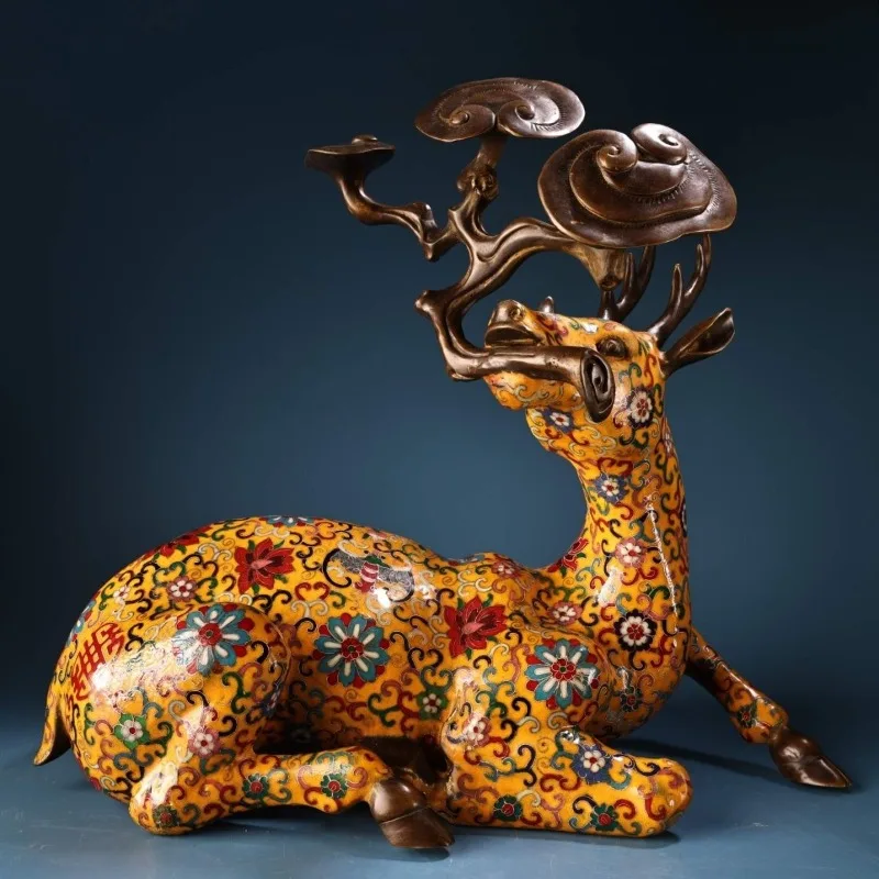 

Treasure old collection pure copper all copper, enamel color Ganoderma lucidum deer exquisite craftsmanship, exquisite shape