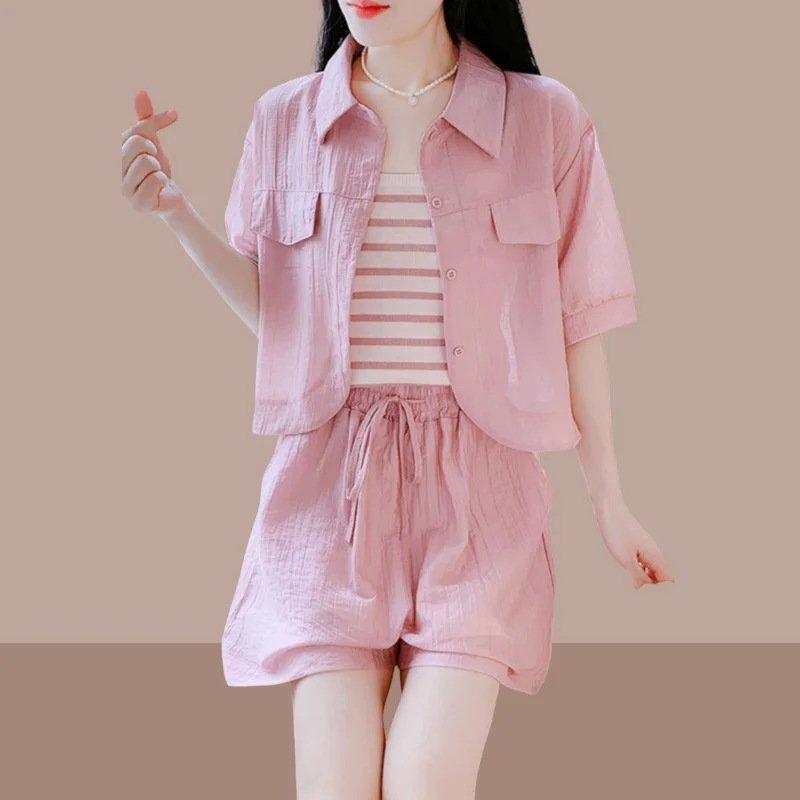 

Stripes Tank Top Casual Tracksuit New in Matching Features Female Shorts Fashion Light Women's Short Sets 3 Pieces Promotion