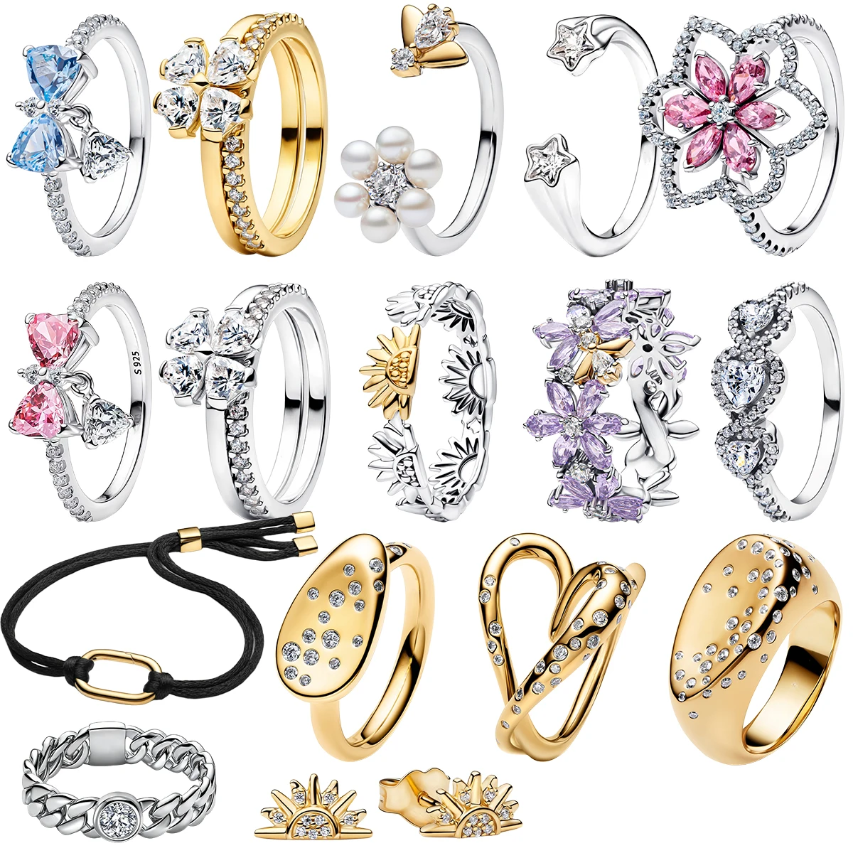 Nueva Pulsera de Plata de Ley 925 con Diseño Floral, Lazo, Mariposa Dorada y Trébol, con Incrustaciones de Gemas, Joyería Fina