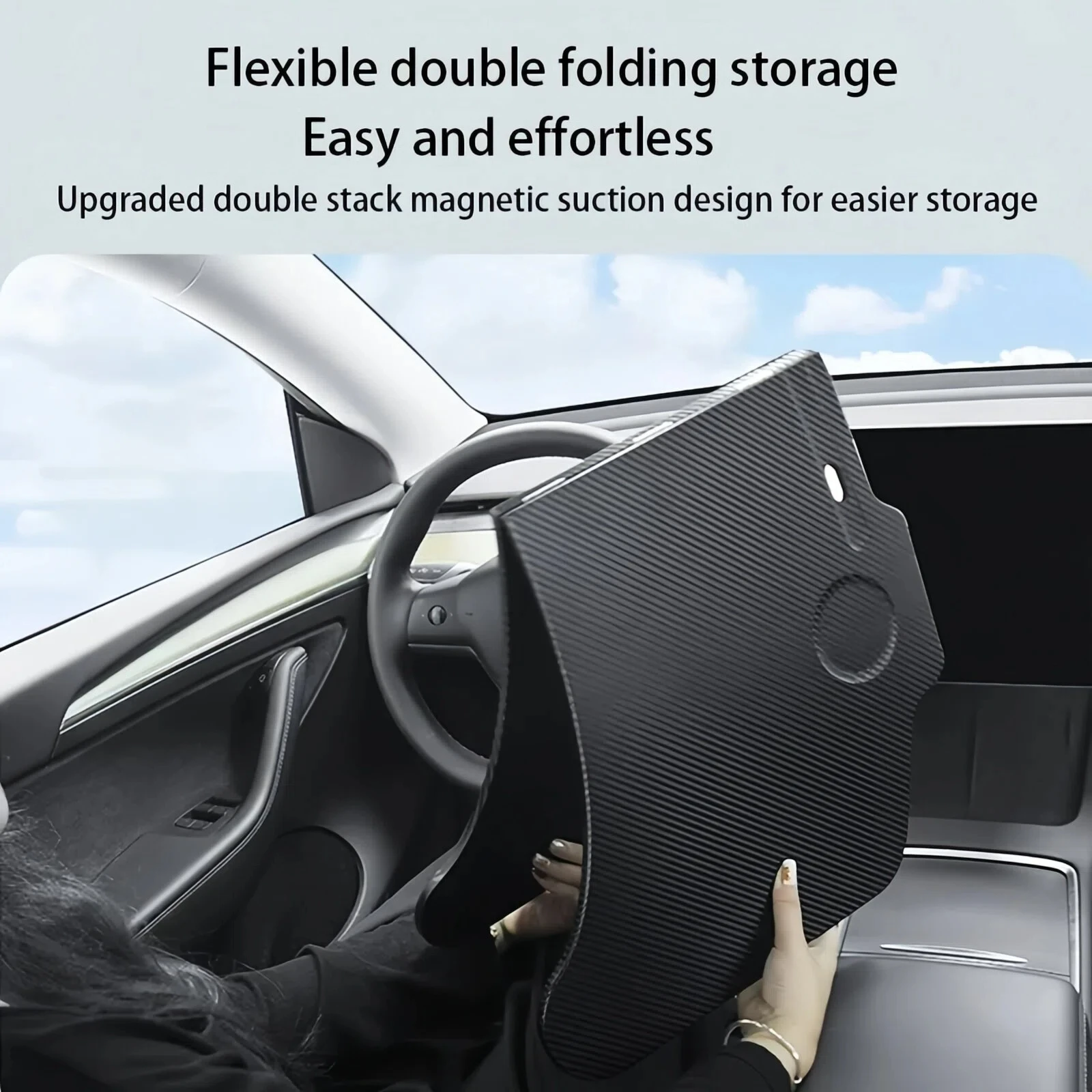For Tesla Model 3/Y/YL 2017-2026 Carbon Fiber Steering Wheel Tray – Foldable Car Desk Portable Laptop Stand Office Table view 3