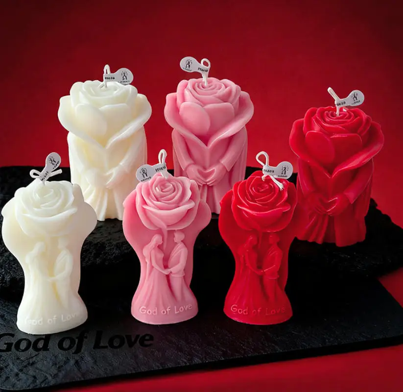 324261   Cross-border Valentine's Day Rose Couple Aromatherapy Candle, Ins Style Creative Ornament, Romantic Wedding Decoration,