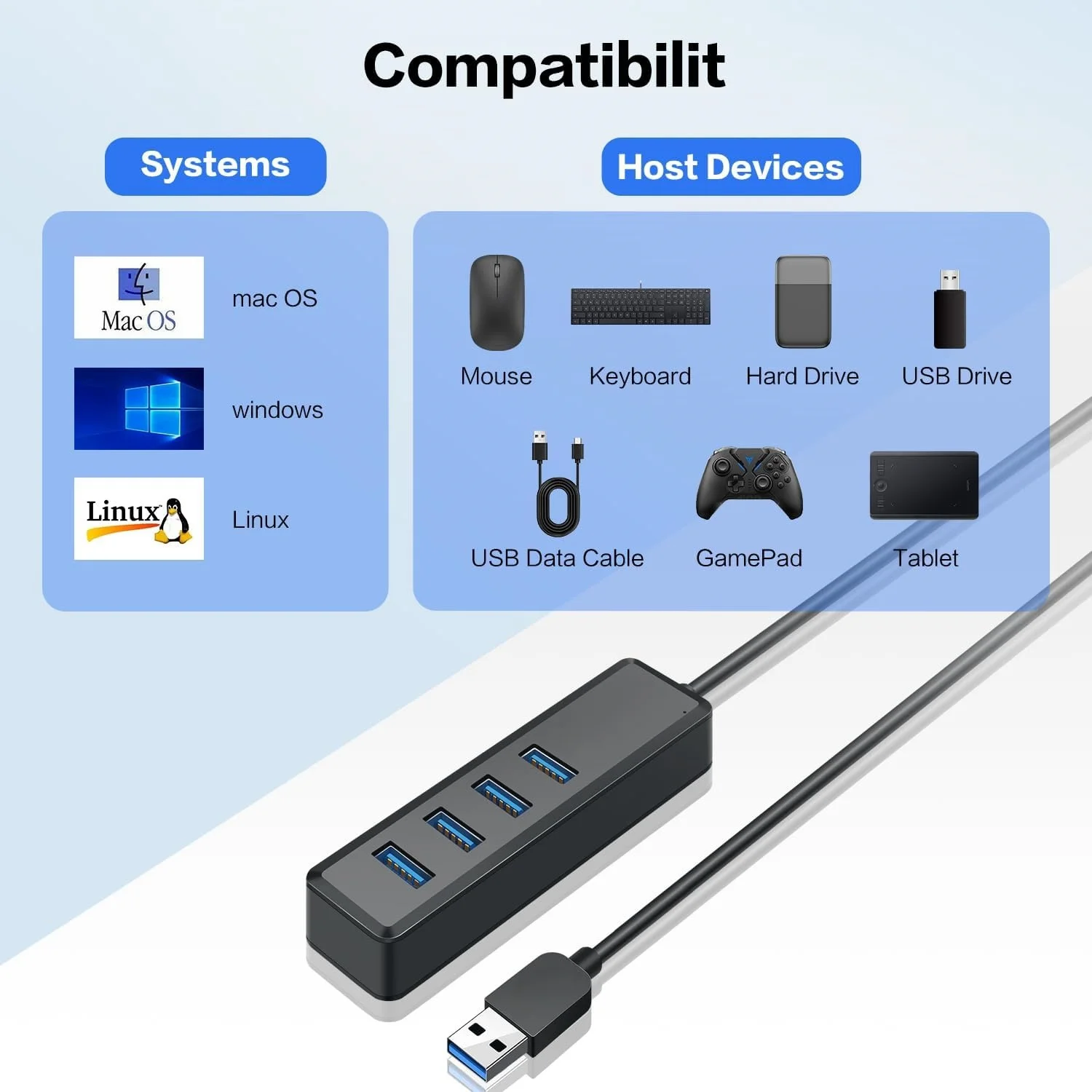 10 Buah Hub USB 3.0 4-Port Berkualitas dengan Kabel Ekstensi 1 Kaki Adaptor Ultra-tipis untuk MacBook Mac Pro Mac Mini IMac Surface Pro