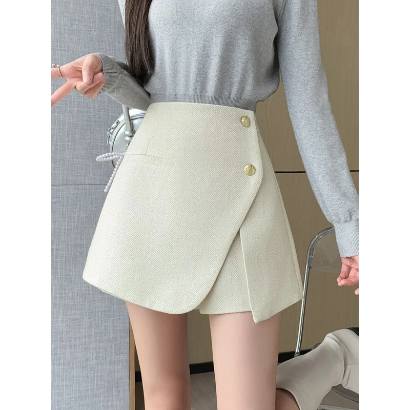 Classic Style Woolen Shorts Women's Autumn and Winter New Cover Cross-Body High Waist Boot Pants Small French SlimmingaWide-Leg