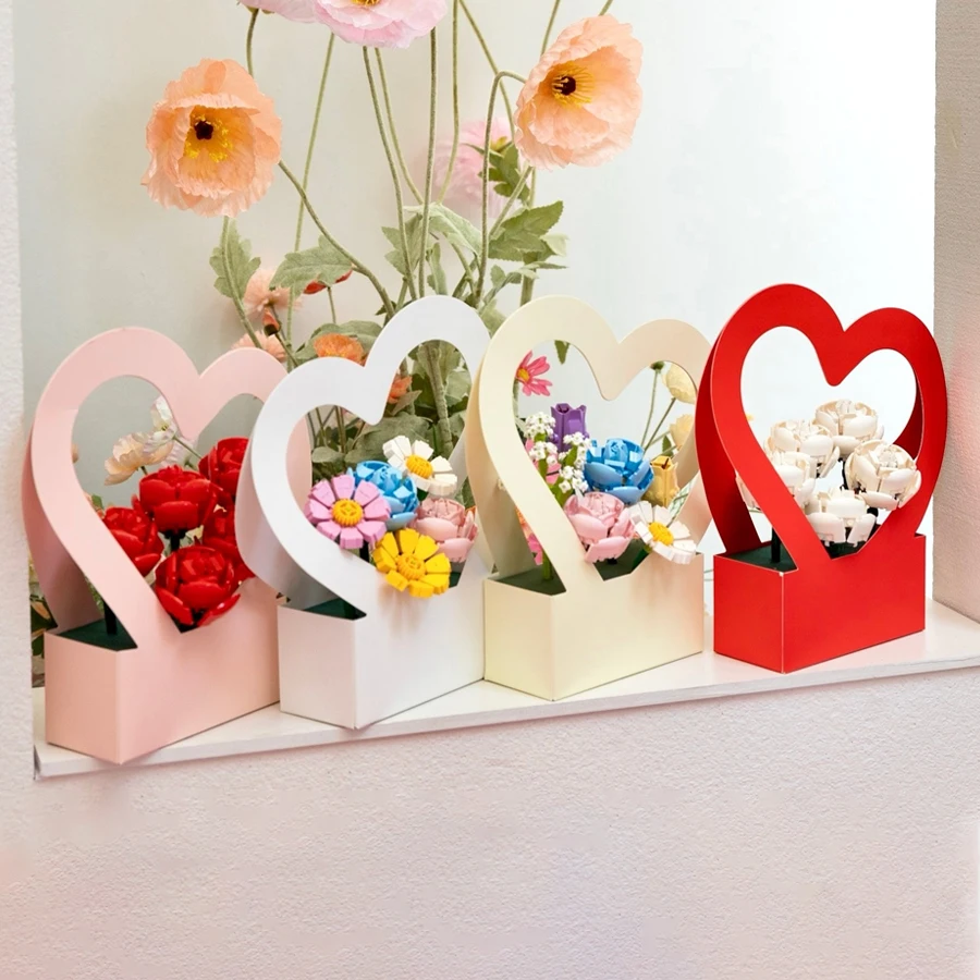 5/10Pcs Heart-Shaped Paper Flower Boxes with Handles, Gift Bags for Weddings Valentine's Day Mother's Day Graduations & Parties