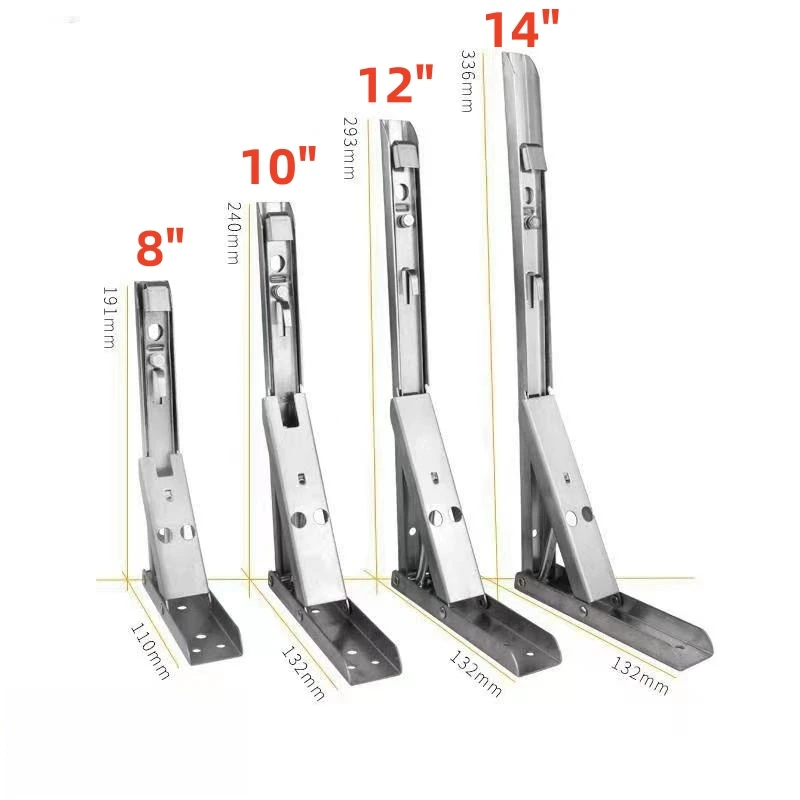 Stainless Steel Wall Mounted Folding Bracket Triangle Floating Shelf Kitchen Shelf Bracket 8/10/12/14 Inch Size Options Availabl