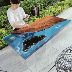 Epoxy resin river large board table tea solid wood ocean dining oceancasual log waves