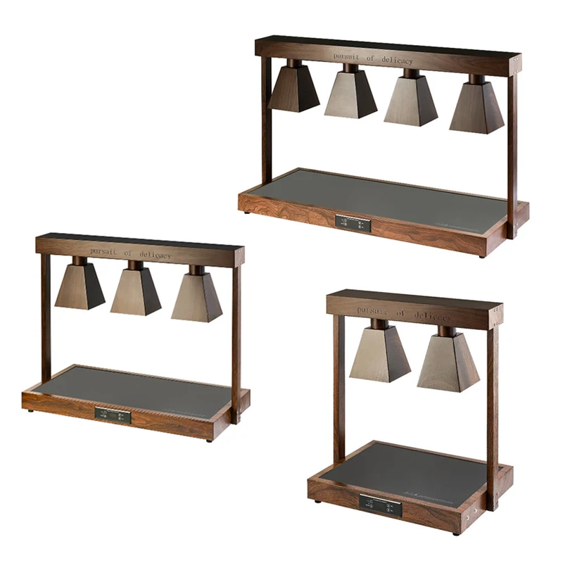 Stainless Steel Electric Food Warming Lamp For Buffet Restaurant Food Warmer Lights With Wooden Finish