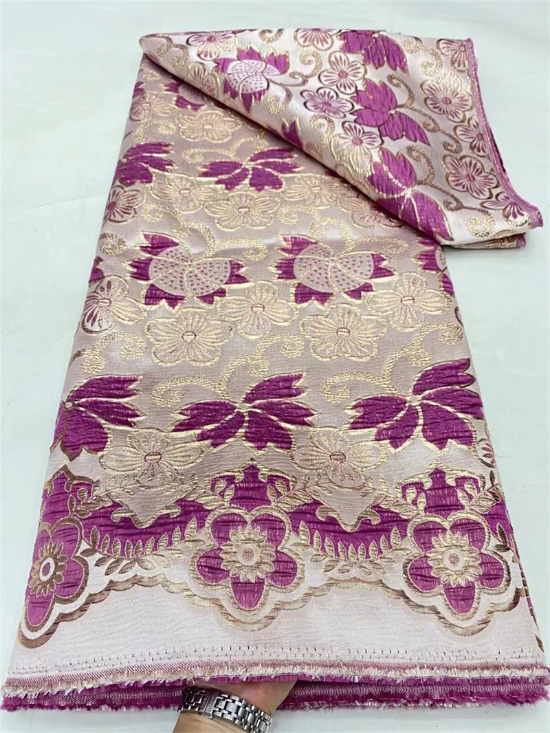 

Fuchsia African Jacquard Brocade Luxury Fabric High Quality Damask Material Nigerian Gilding Lace Brocard Tissu 5 Yards PB1