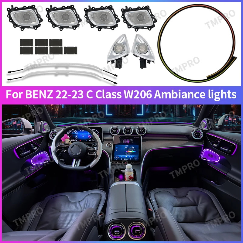

Для Mercedes-Benz C-Class W206 GLC X254 2022 + 4D динамик 64 цвета светодиодные окружающие освещение автомобильное украшение интерьера