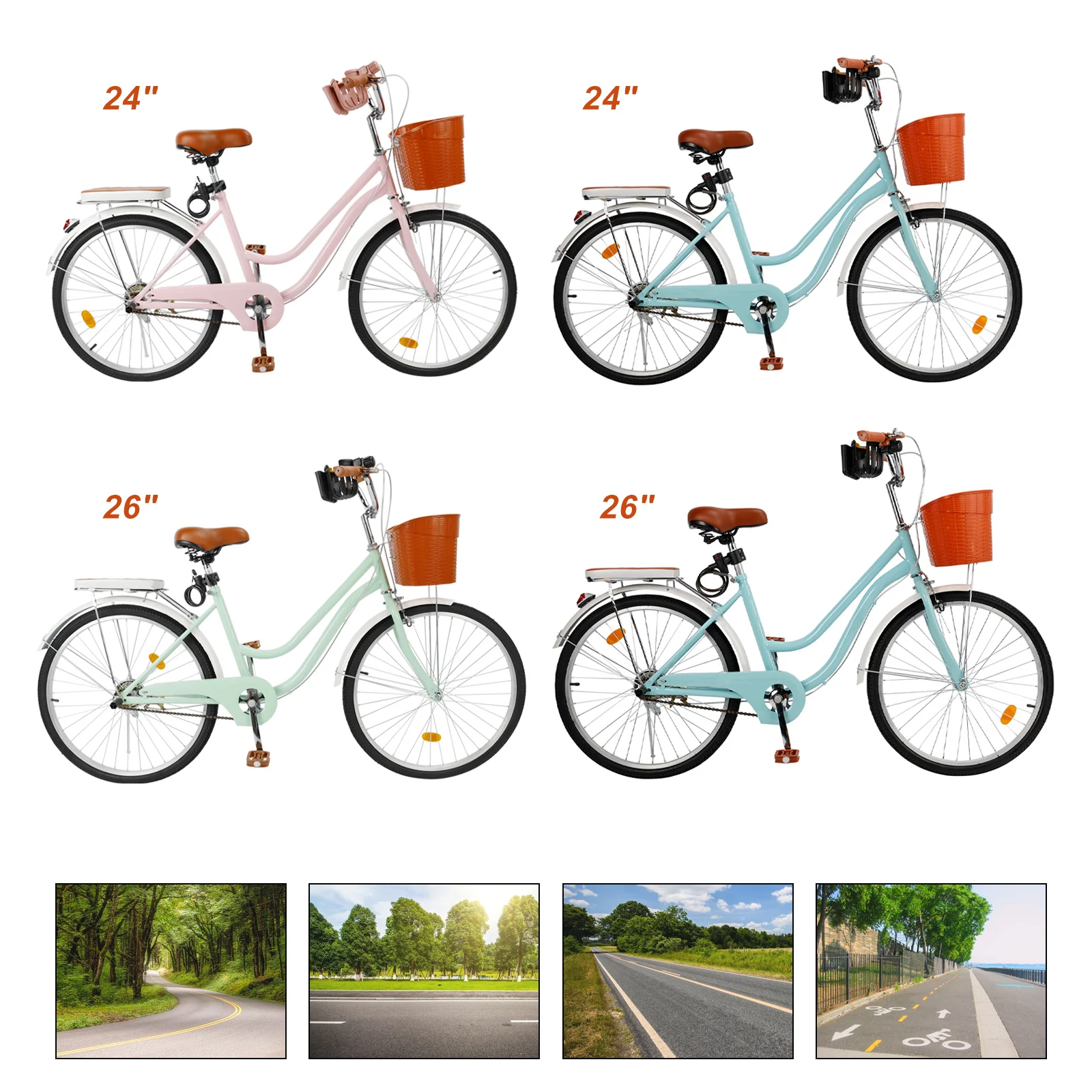 

Artudatech 24/26 inch Single Speed Women City Beach Cruiser Bike with Basket & Rack,for Commuter bicycles