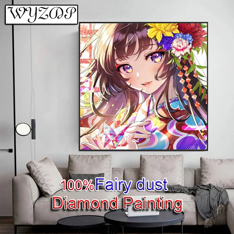 Japanese girl 5D Diy 100% Fairy Dust Diamond Painting Cartoon Full Square Diamond Embroidery Stitch AB Diamond Art Crystal Docer