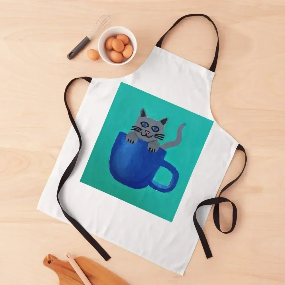 

Cup of Cat Apron for kitchen useful Women Kitchen'S bib Manicurists Apron