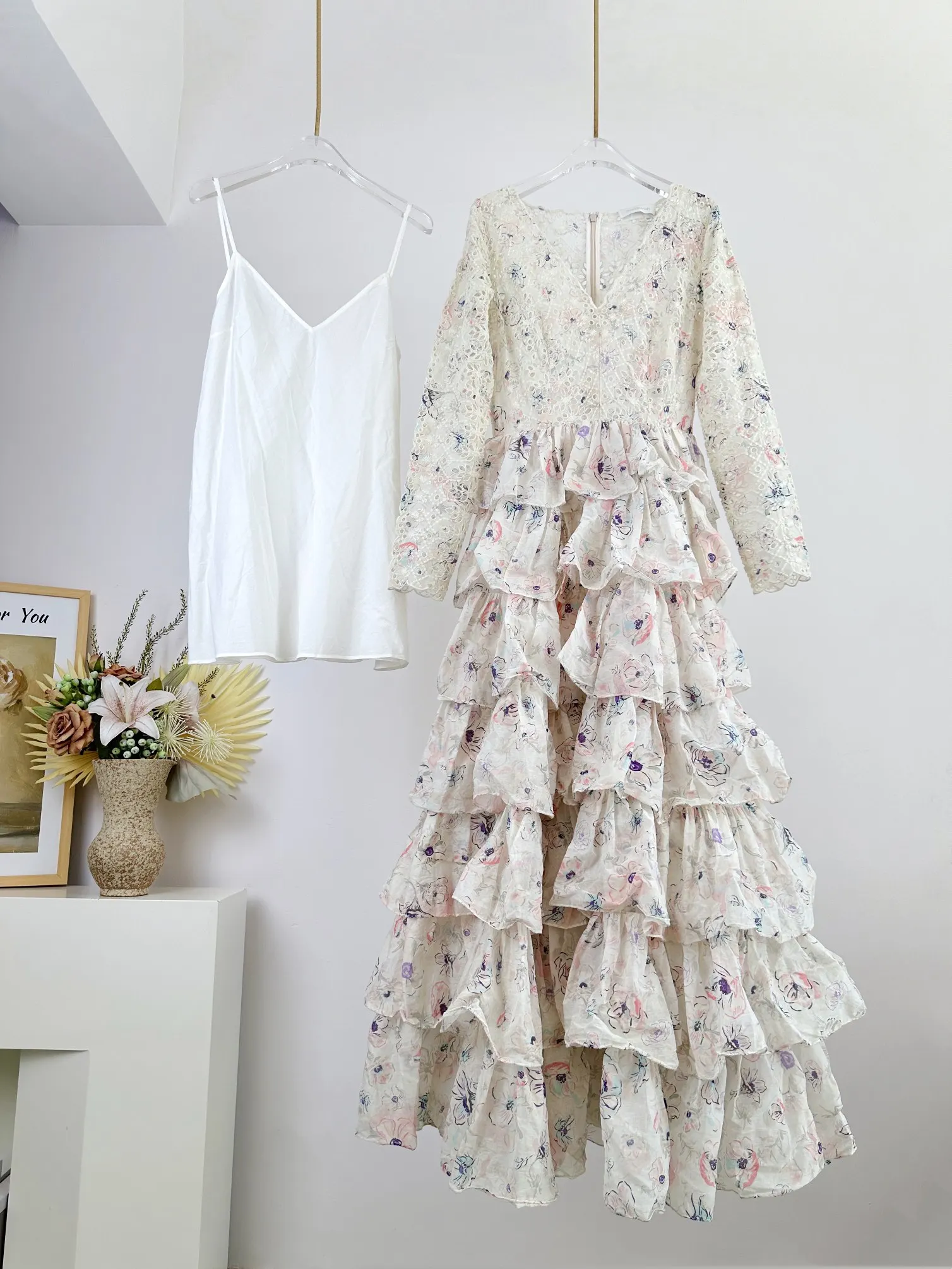 فلام-الخامس الرقبة كشكش فستان للنساء ، القطن الأنيق ، مصمم المدرج ، جودة عالية