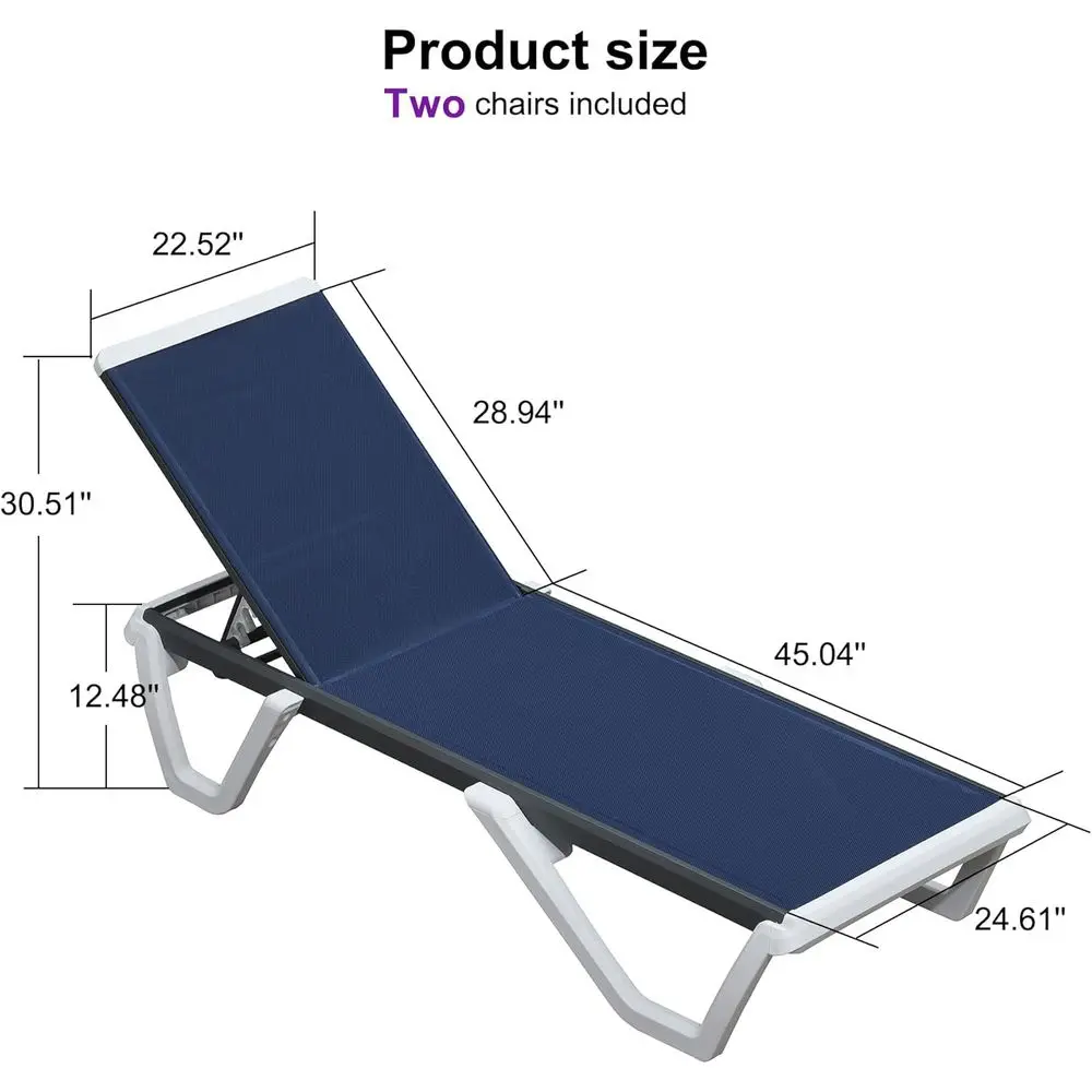 طقم صالة تشيس خارجي من البلاستيك باللون الأزرق الداكن مكون من قطعتين للاسترخاء على جانب حمام السباحة ودباغة الفناء #2