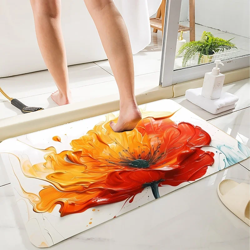Bath Mat Flannel Sponge Mat Abstract Poppy Flower Art For Bathroom Bedroom Home Floor