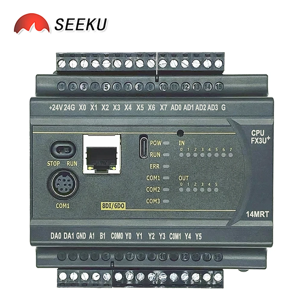 FX3U 14/20 MR MT MRT PLC AD 4CH 0-10V 2CH K-Type/ PT100 4CH NTC RTC Ethernet RS485 MODBUS Industrial Controller