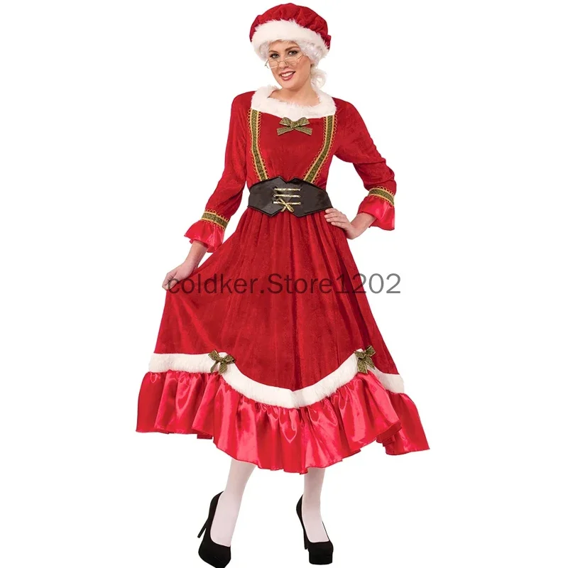 Christmas Santa Claus Dress Cosplay for Adult Mother Grandma Girl Xmas New Year Santa Cosplay Clothes Party Performance Wear