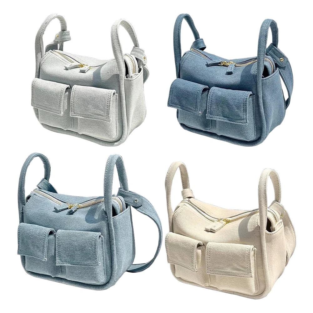 Borsa a tracolla da donna borse a tracolla da donna in Denim di grande capacità Multi-tasca moda semplice cerniera liscia per le vacanze del fine settimana