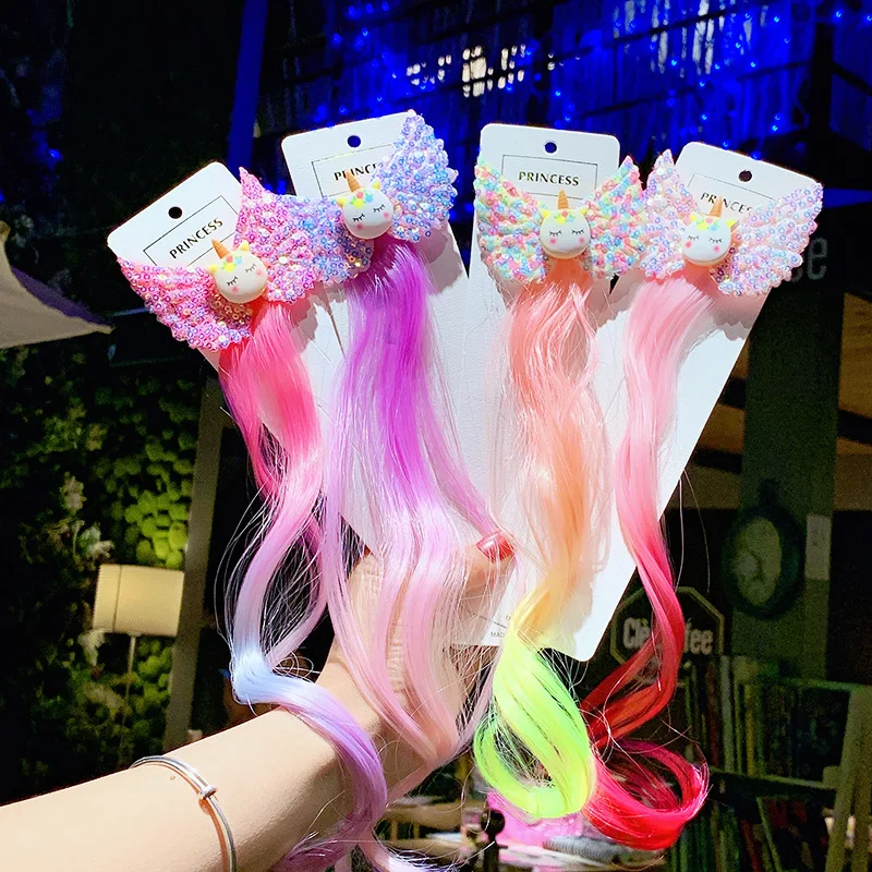 Children Unicorn Colorful Wig Hairpins Hair Accessories Kids Girls Hairclip Fake Hair Twist Braid Headdress Hair Clips Barrettes