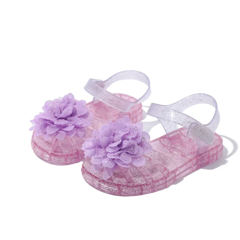 Girls Glitter Jelly PVC Flower Accessories Sandals Toddler Little Kids Buckle Closure Retro Woven Cut-Out Summer Beach Shoes - view 5