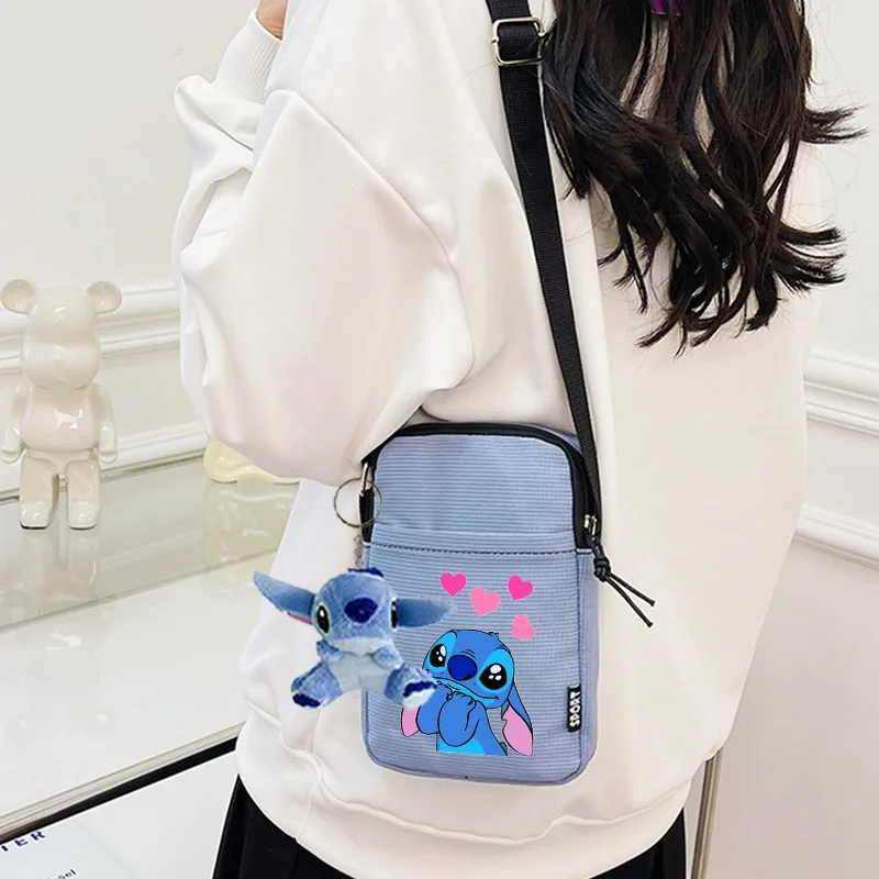 Disney Stitch Mobile Phone Bag with Doll for Men Women Anime Fashion Portable Shoulder Bags Couple Simple Pouch Kids Coin Purse