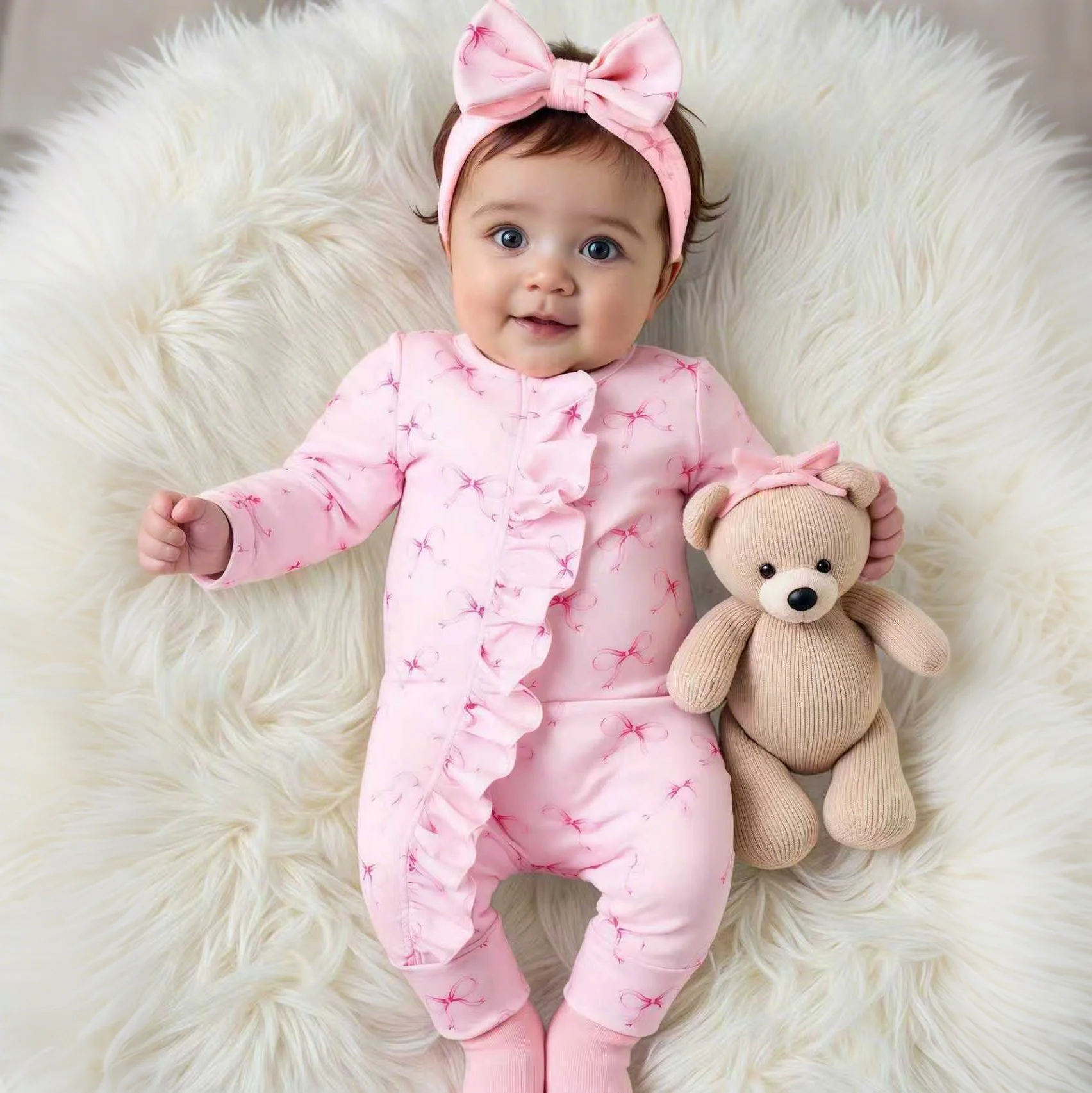 

Ylsteed комплект из 2 предметов, розовый комбинезон для фотосъемки новорожденных с бантом и повязкой на голову с розовым бантом, наряды для фотосессии для маленьких девочек на 100 дней