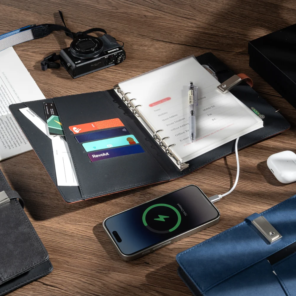 ของขวัญธุรกิจหรือสําเร็จการศึกษา – สมุดบันทึกการชาร์จมัลติฟังก์ชั่นพร้อมที่ใส่การ์ดสําหรับใช้ในสํานักงาน ท่องเที่ยว หรือวิทยาลัย