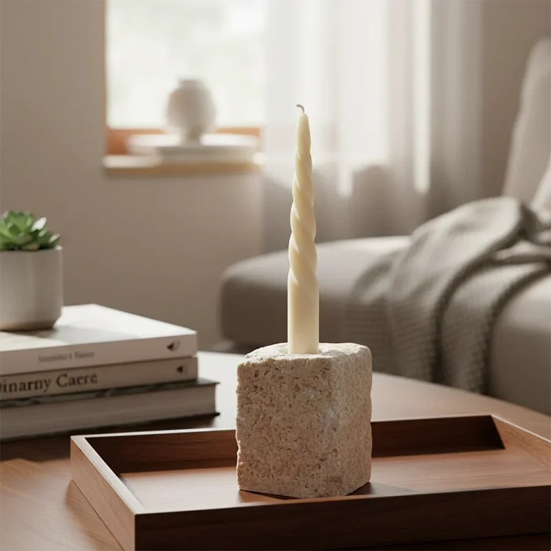 Rustic Marble Block Candle Holder Vintage Travertine Candlestick for Christmas Decoration