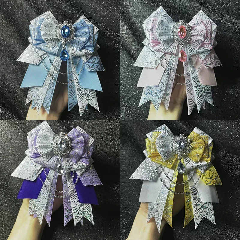 

Lolita Bowtie Luxury Rhinestone Brooch Anime Concert Support Stick Handmade Gorgeous Bow Women's Shirt Collar Floral Accessories