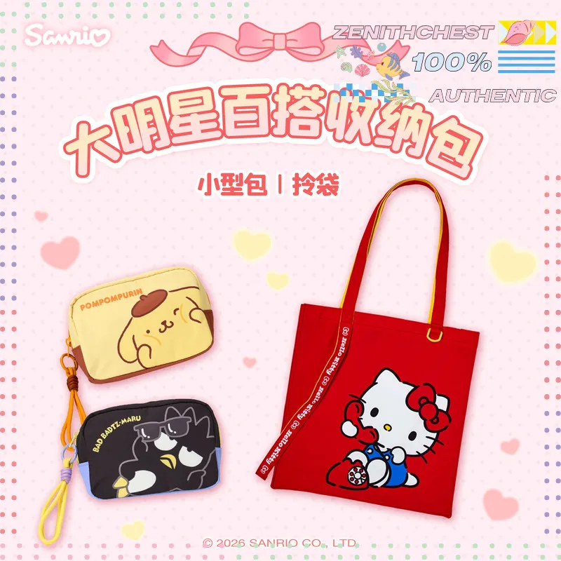 Sanrio Hello Kitty Lightweight Portable Small Wristlet Pouch Zipper Storage Cosmetic Bag For Daily Travel Shopping Women