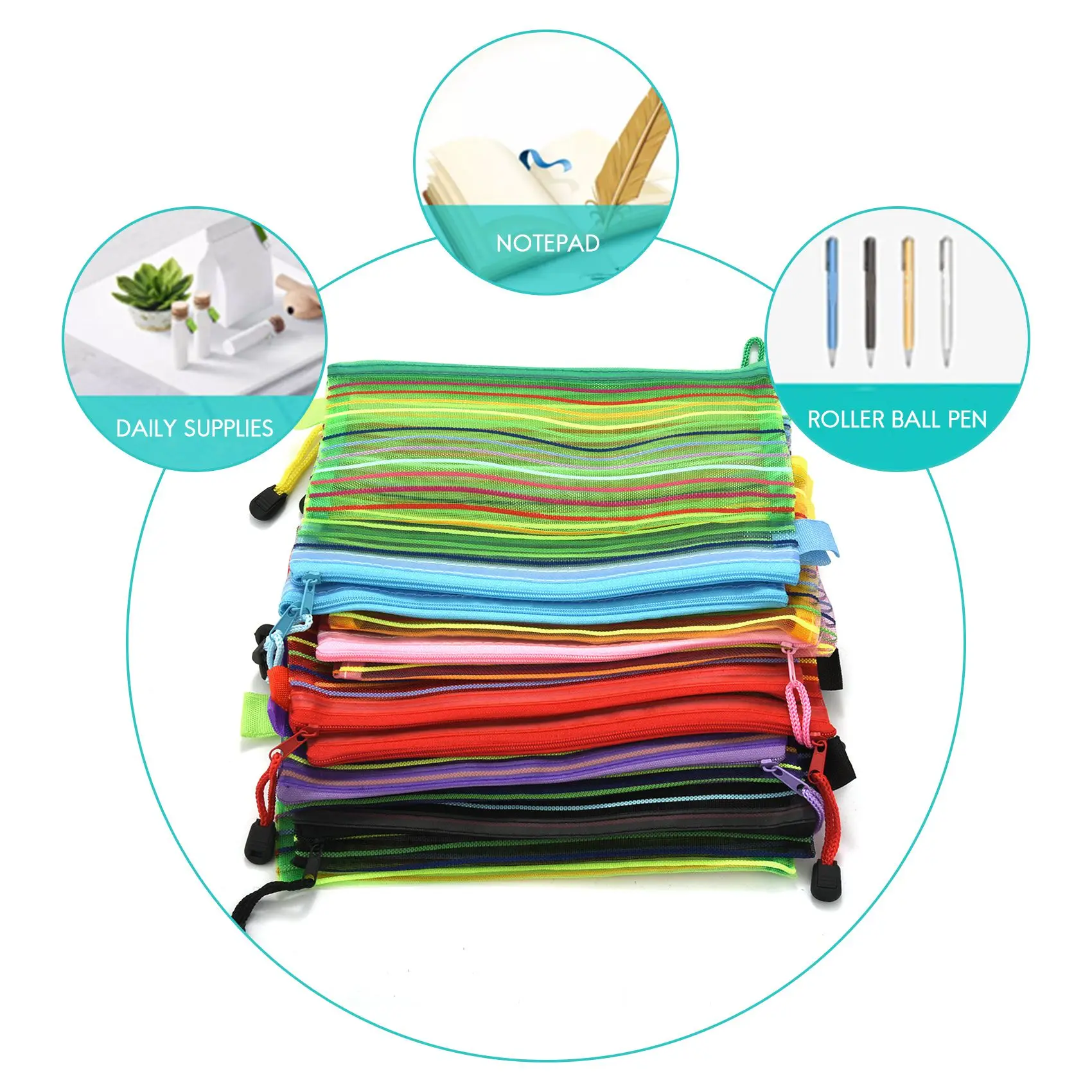 【CYBER MONDAY】A6 Zipper Mesh Pouch, Colorful Pencil Pen Bag Document Bag Storage Pouch for Travel Makeup, Offices Supplies, Trav