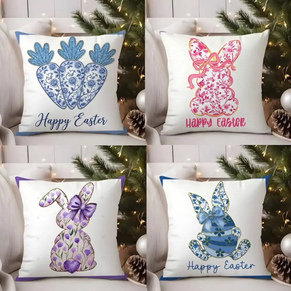 

Easter Rabbit Girl Cute Cushion Cover Short Plush Double-sided Print Square Throw Pillow Covers Sofa Home Cushion Decor