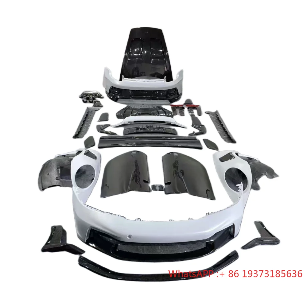 Dry Carbon Fiber GT3RS Style Front Bumper Rear Bumper Side Skirts Rear Spoiler Engine Hood Exhaust for Porsche 992 Body Kit