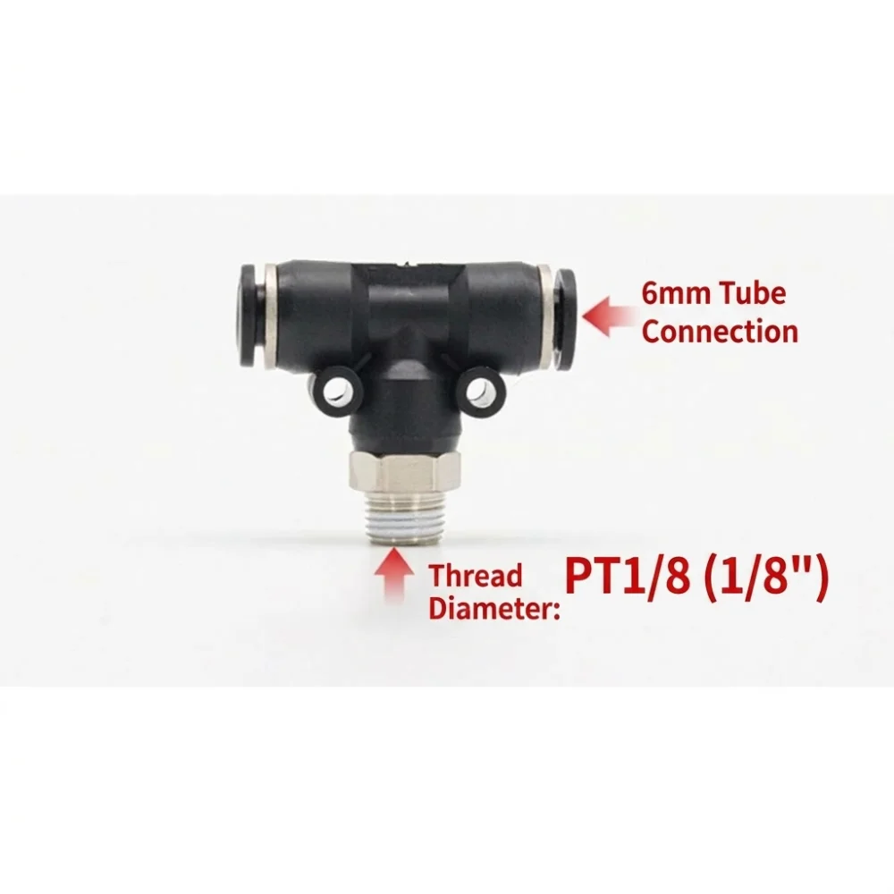 T Shape Air Hose Connector 4-6mm Tube Male Threaded Port Push To Connect Fitting Versatile Leak Resistant Three Way Air Fitting