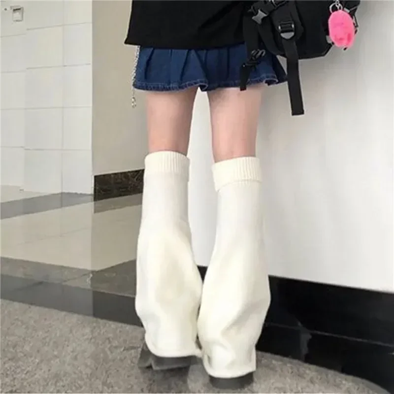 Long Kawaii Gaiters Leggings Cover Leg Socks Black Warm Warmers Boot Foot Ankle Knitted Cuffs Lolita Y2k Calf White