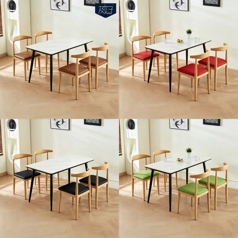 Commercial Slate Dining Table And Chair Set For Fast Food Snack Bar Restaurant Canteen Durable Modern Furniture Combo