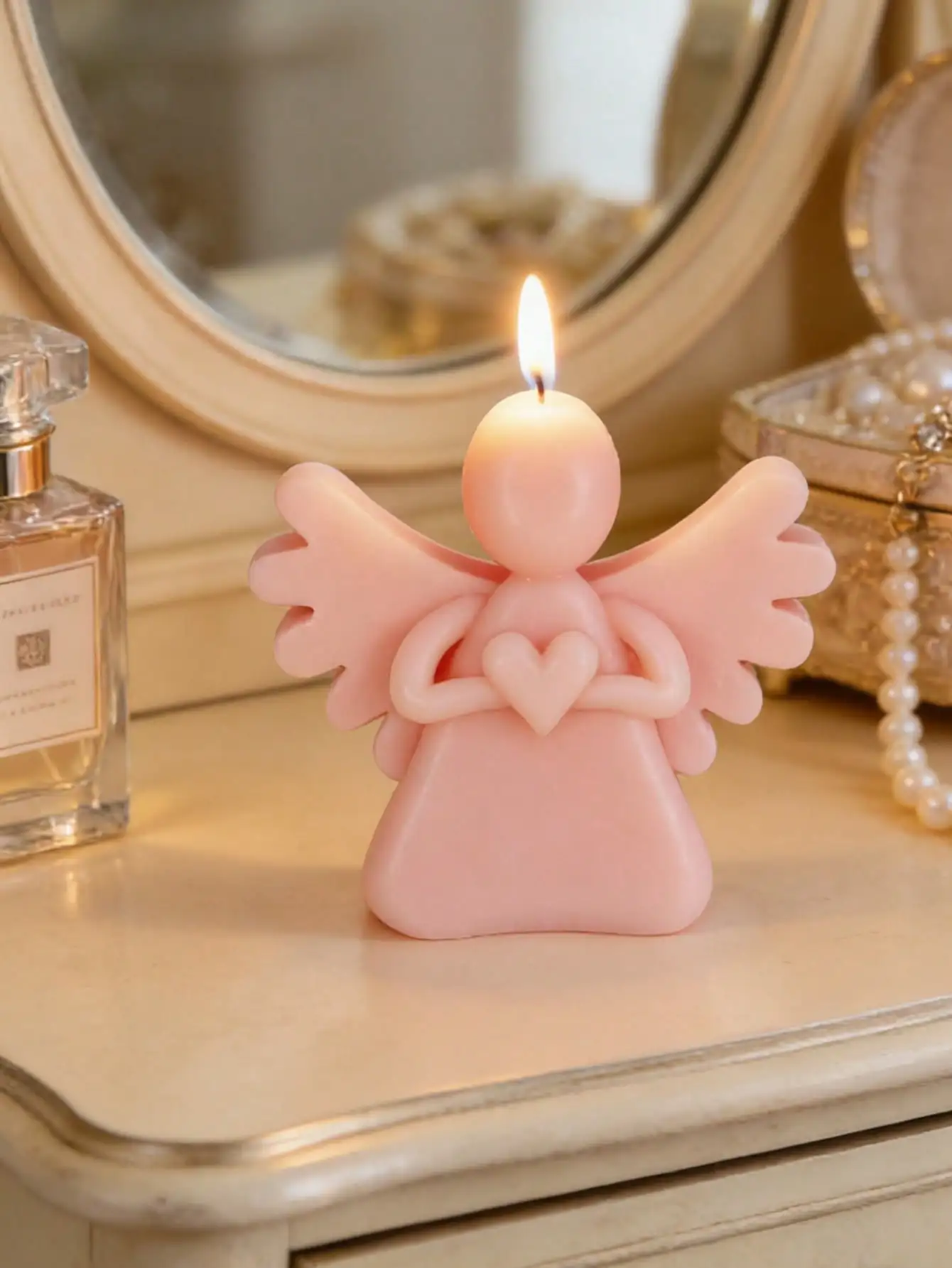 Exquisite Heart-Shaped Angel Prayer Candle | Handmade Soy Essential Oil Scented Candle, Religious Blessing, Home Decor, Valentine's Day/Mother's Day Gift For Her (No Gift Box)