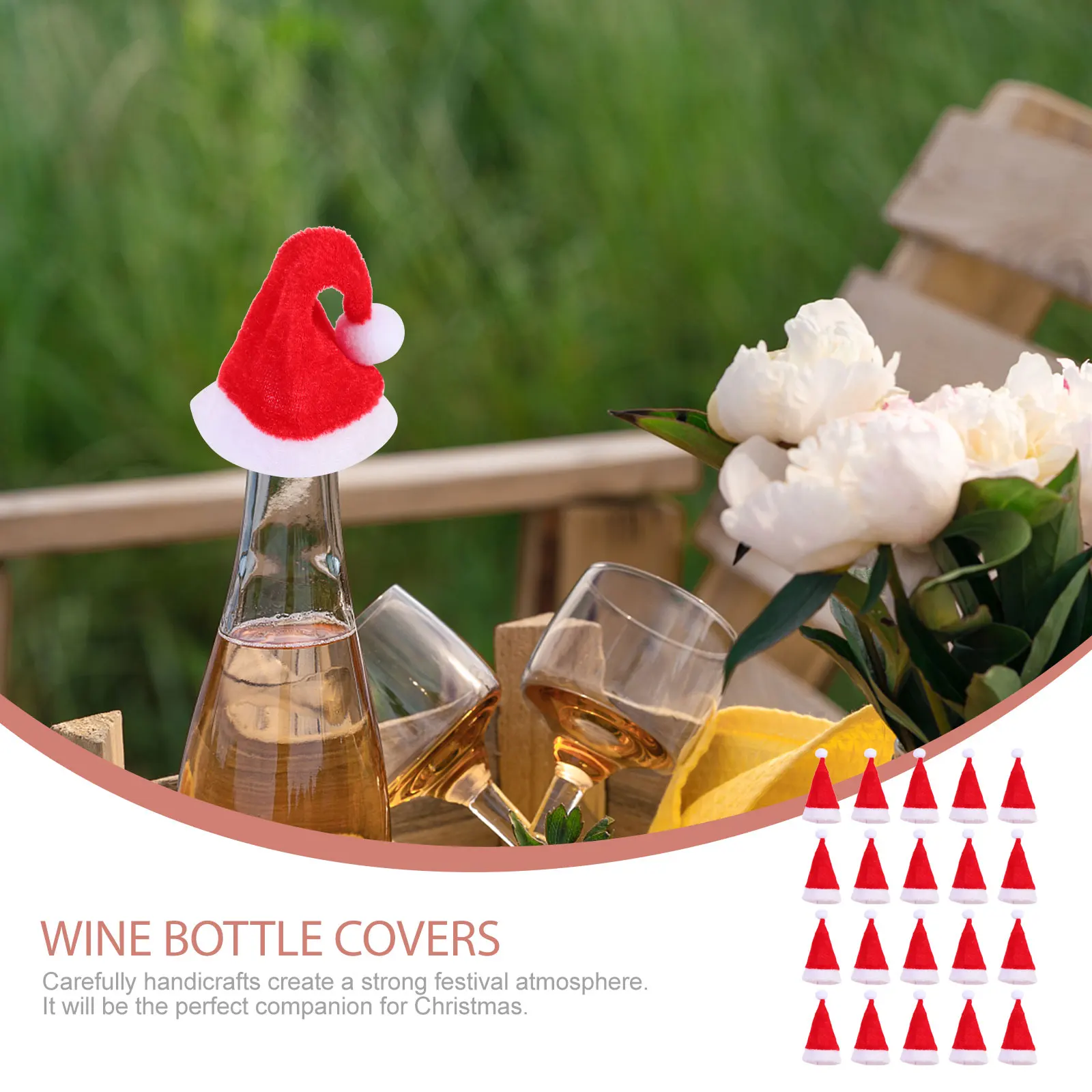 

20 Pcs Christmas Decorations Hat Bottle Set Covers Holiday Small Animals Red