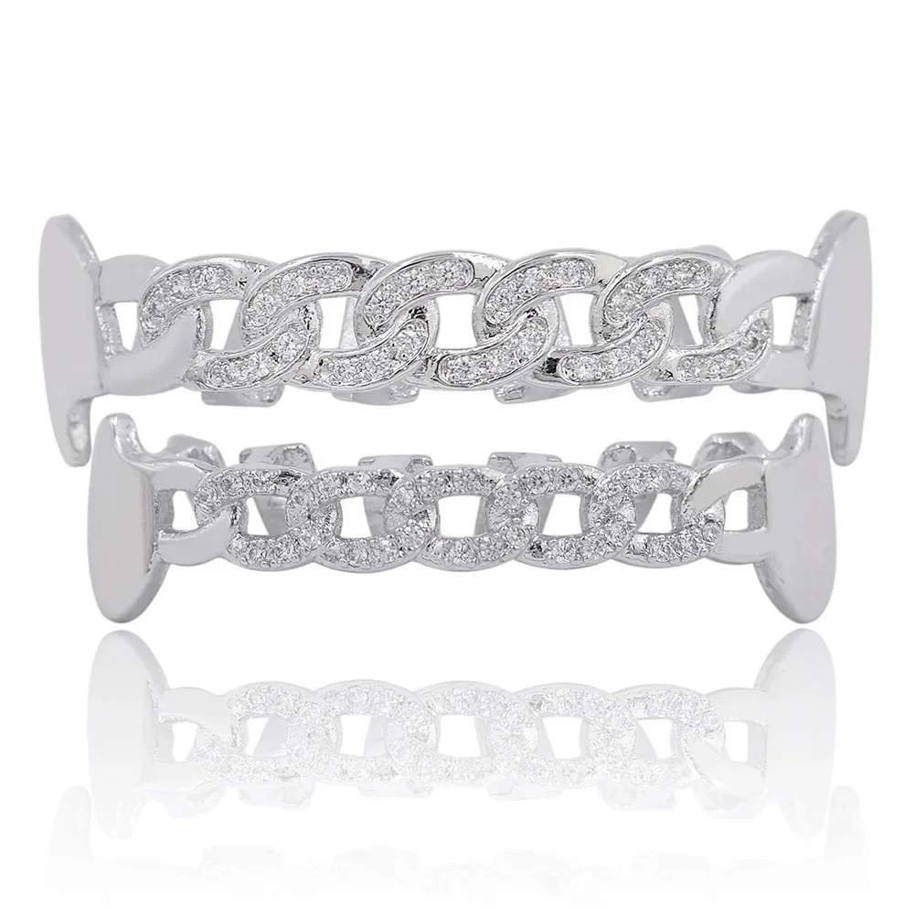 

Hip Hop CZ Hollow out Teeth Grillz Caps Iced out Micro Pave Top & Bottom Charm Jewelry Gift for Men And Women