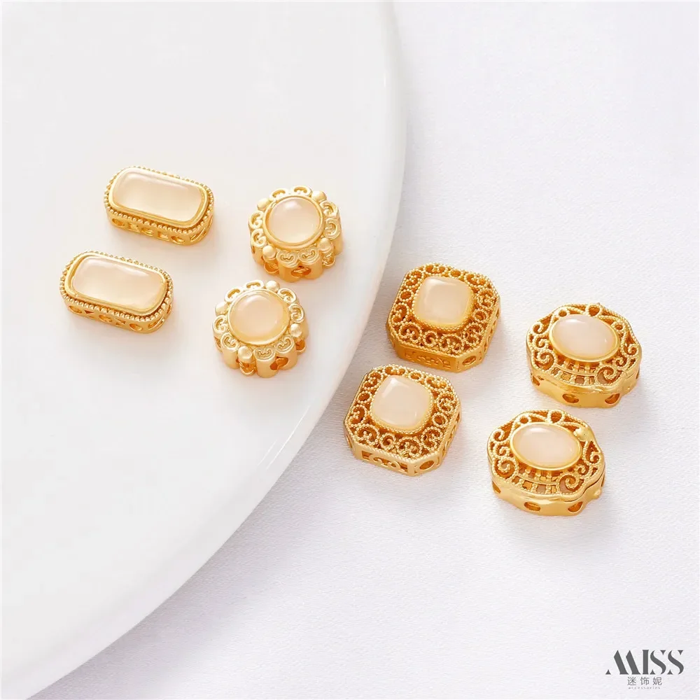 Matte Gold Color Retention Imitation Hetian Jade Engraved Hollow Bead Transfer Bead DIY Bracelet Necklace Jewelry Accessories