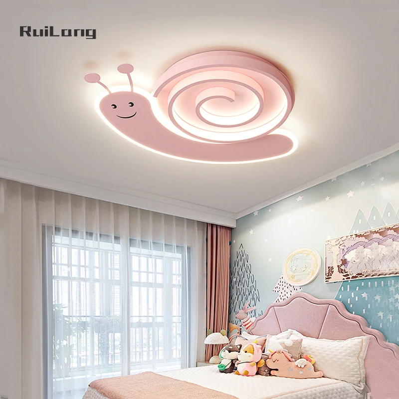 Cartoon Snail Led Ceiling Lights Kids Room Boys Baby Girl Bedroom Chandelier Pink Cute Decor Lustre Animal Children Ceiling Lamp