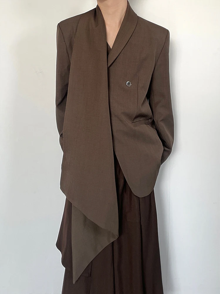 BKYC Autumn Winter Minimalist Large Pattern Shoulder Design Casual Suit Jacket Loose Fit Vintage Style Youth Popular Fashion