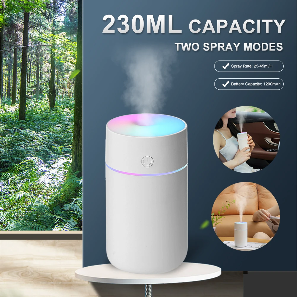 

Portable Wireless Air Humidifier Diffuser USB Ultrasonic Humidifiers Home 1200mAh Battery Rechargeable humidificador Mist Maker