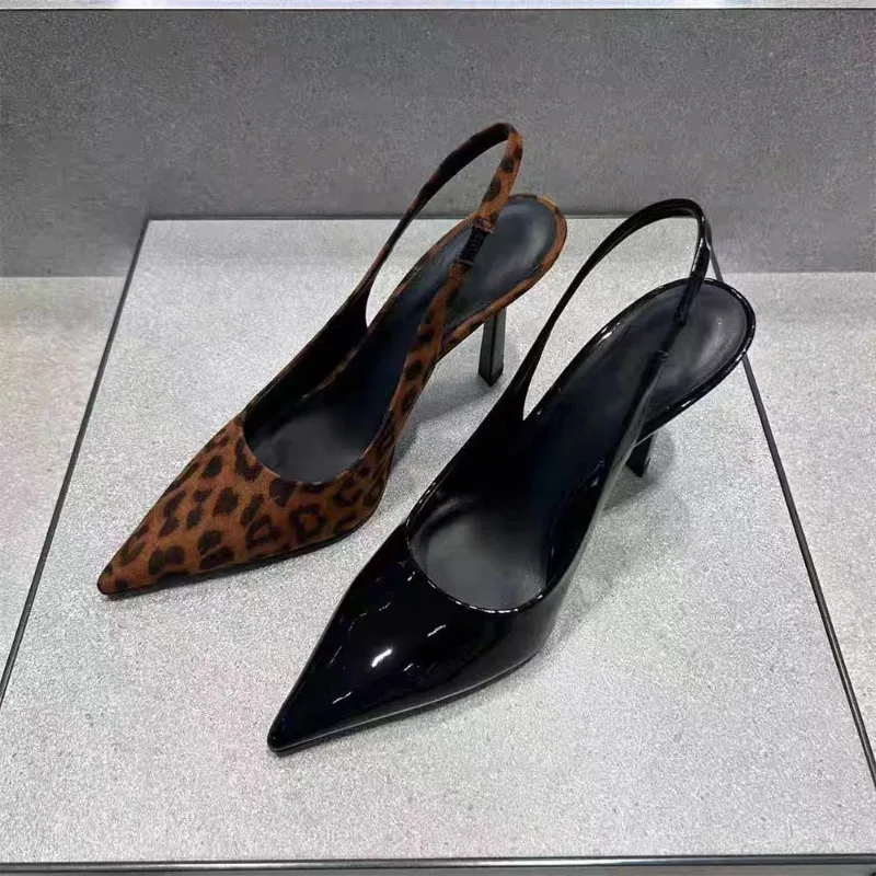 New Women Summer Fashion Horsehair Leopard Print Sharp Pointed Low Heels Sandals Elegant Temperament Shoes Female Singbacks