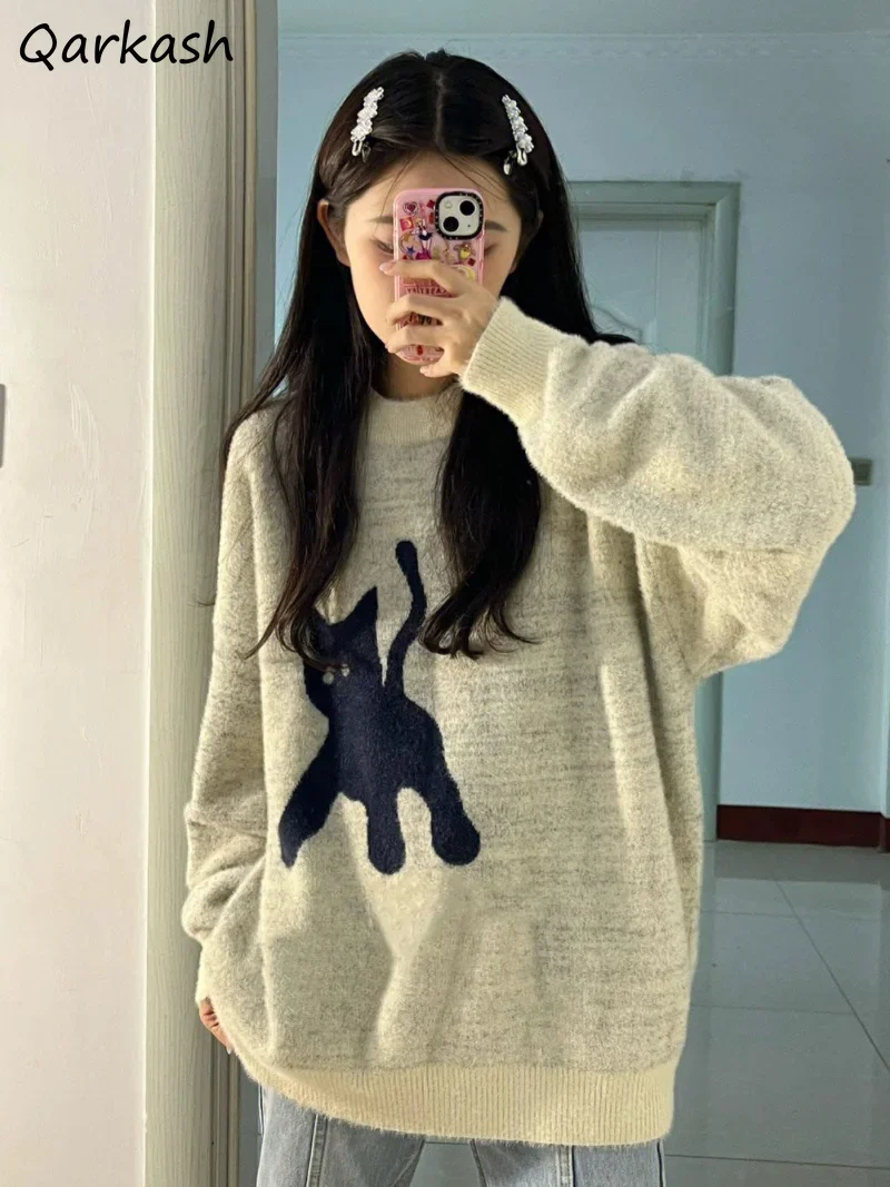 

Cats Pullovers Women Loose Harajuku Elegant Sweet Cute Long Sleeve Sweaters Streetwear Pull Femme Ropa Mujer Clothing Knitted