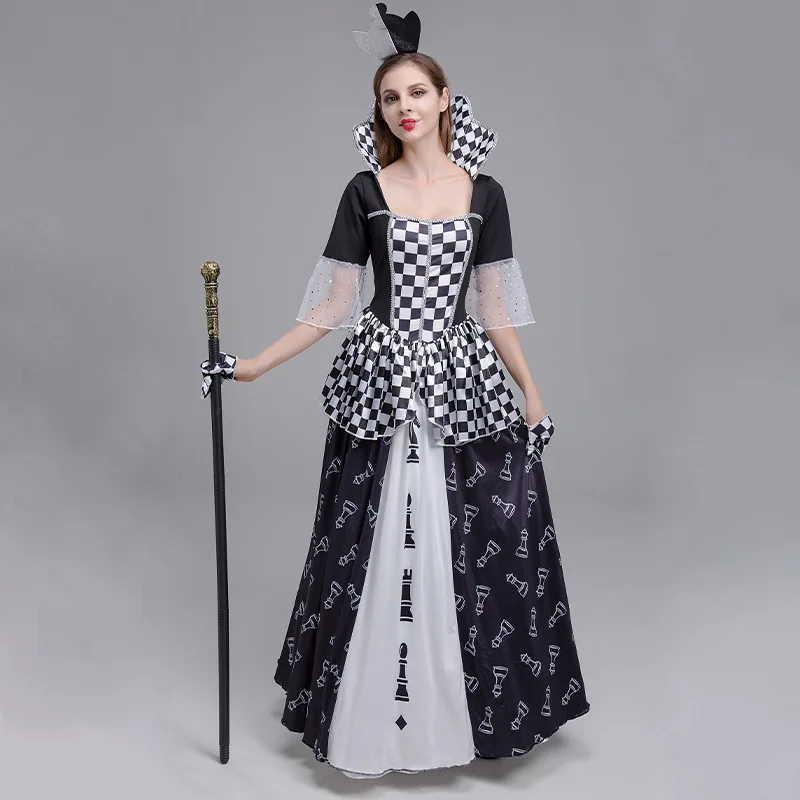 

Halloween The White Queen Costume Women Iracebeth White Black Lolita Outfit Alice in Wonderland Queen Cosplay Fancy Dress